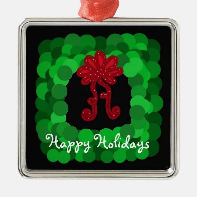 Elegant Green Square Wreath Metal Tree Decoration (Front)