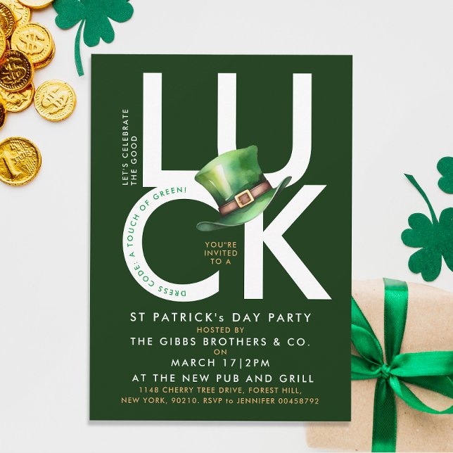 Elegant Green St Patrick Leprechaun Hat Party  Invitation (Creator Uploaded)