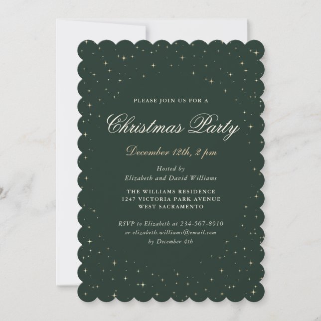 Elegant Green Starry Christmas Party Invitation (Front)