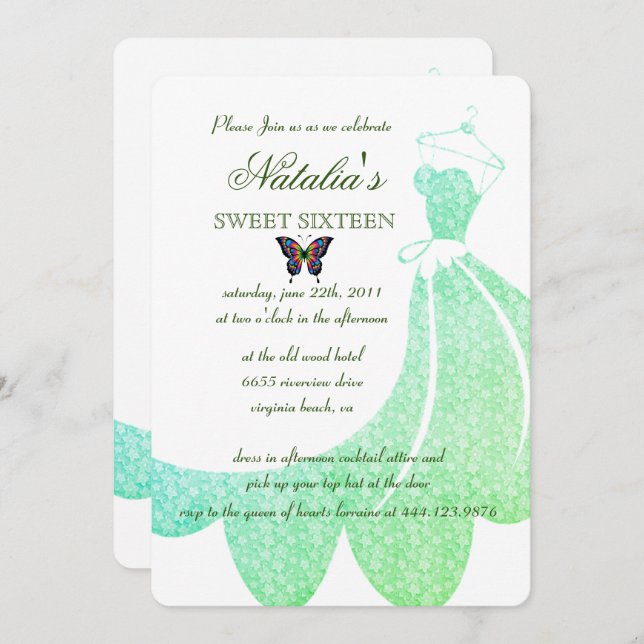 Elegant Green Starry Dress Sweet 16 Birthday   Invitation (Front/Back)