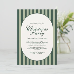 Elegant Green Stripe Christmas Holiday Party Invitation