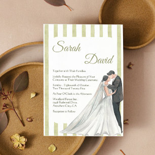 Elegant Green Stripe Wedding Invite with Couple 
