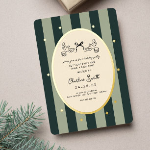 Elegant Green Striped Holiday Party Invitation