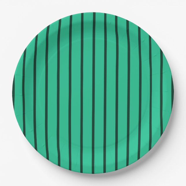 Elegant Green Striped Retro Vintage Modern  Paper Plate (Front)