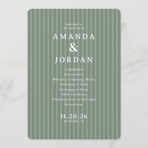 Elegant Green Striped Wedding Ceremony Program