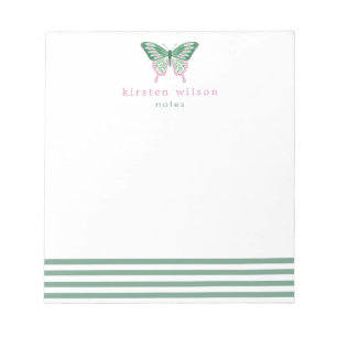 Elegant Green Stripes & Butterfly - Personalised Notepad