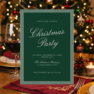 Elegant Green Stripes Christmas Party Invitation