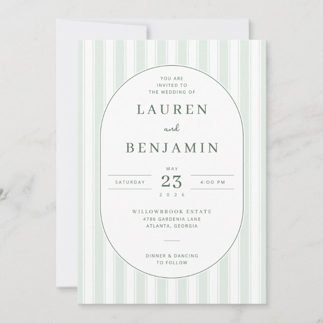 Elegant Green Stripes Invitation (Front)