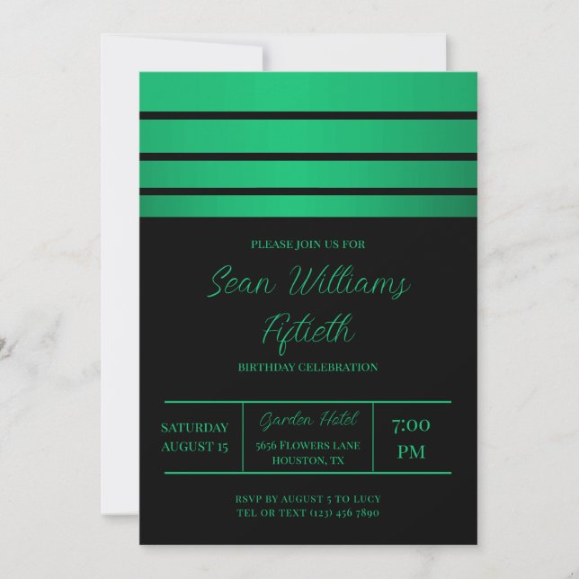 Elegant Green Stripes Masculine Birthday Invitation (Front)