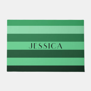 Elegant Green Stripes Name Doormat