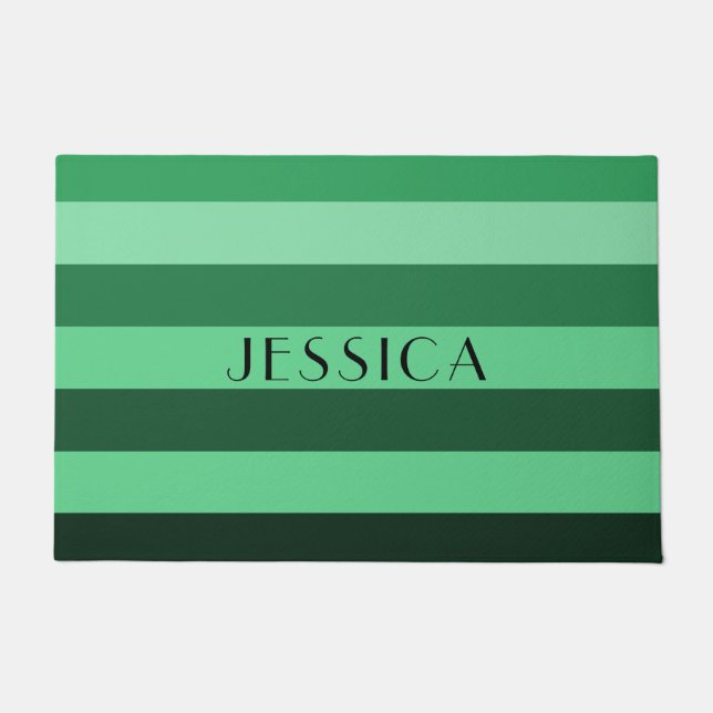 Elegant Green Stripes Name Doormat (Front)