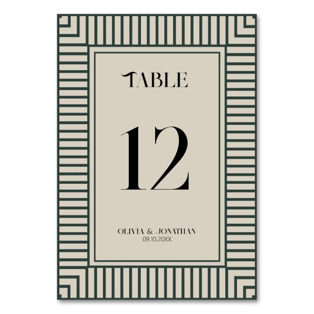 Elegant Green Stripes Simple Table Card (Front)