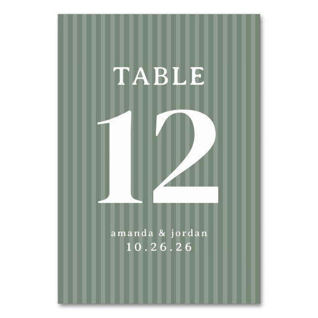 Elegant Green Stripes Table Number (Front)