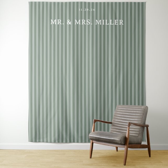 Elegant Green Stripes Tapestry (In Situ)