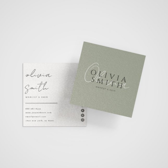 Elegant Green Stylist Boho Modern Unique Trendy Square Business Card (Creator Uploaded)