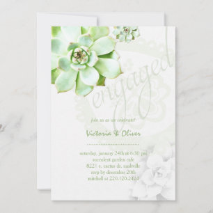 Elegant Green Succulent Wedding Engagement Invitation