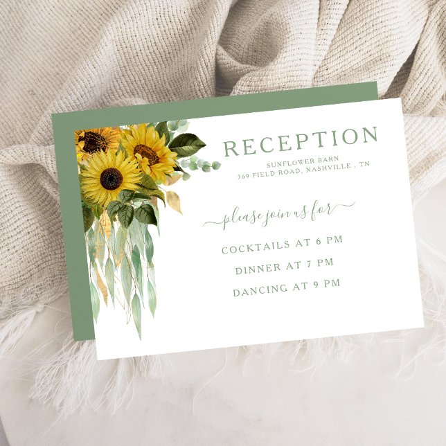 Elegant Green Sunflower Wedding Reception Enclosure Card (Elegant Green Sunflower Wedding Reception Enclosure Card)
