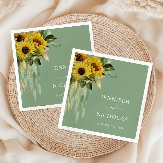 Elegant Green Sunflowers Wedding Napkin (Elegant Green Sunflowers Wedding Napkins)