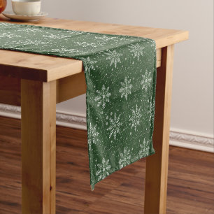 Elegant Green Table Runner with White Snowflakes