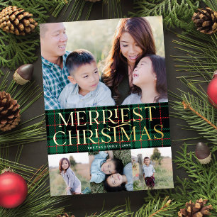 Elegant Green Tartan Christmas Photo Foil Card