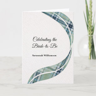 Elegant Green Tartan Curved Minimal Bridal Shower Card