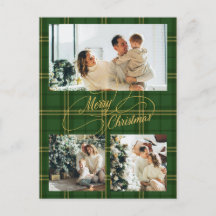 Elegant Green Tartan Family Photo Christmas Card
