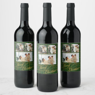 Elegant Green Tartan Family Photo Christmas Card Wine Label