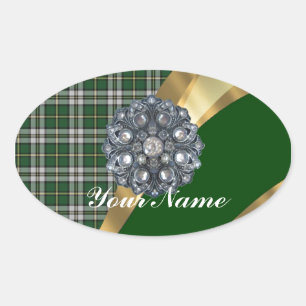Elegant Green tartan Oval Sticker