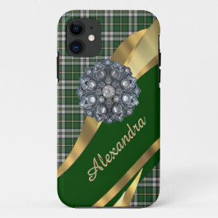 Elegant green tartan plaid personalised iPhone 11 case