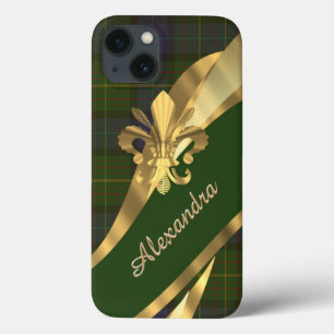 Elegant green tartan plaid personalised iPhone 13 case