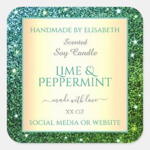 Elegant Green Teal Gradient Glitter Product Labels