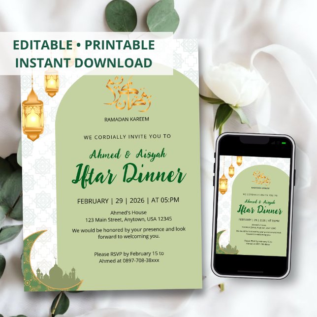 Elegant Green Terracotta Arch Ramadan Iftar Invitation (Creator Uploaded)