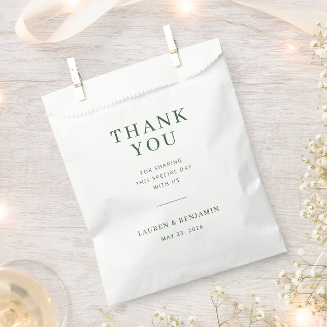 Elegant Green Thank You Note Favour Bag (Clipped)