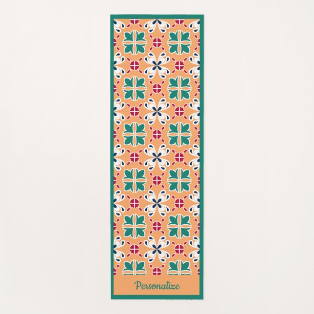 Elegant Green Tile Pattern Zen Yoga Namaste Mat (Front)