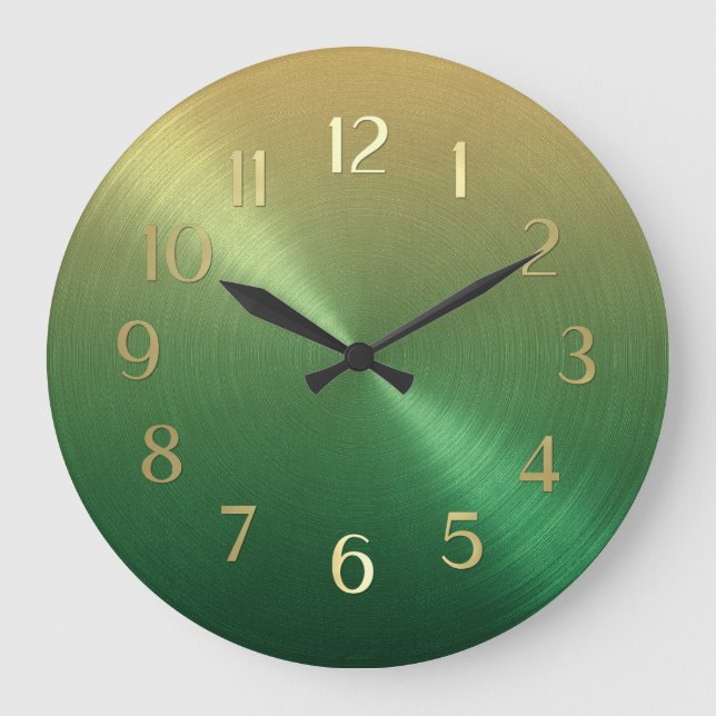 Elegant Green to Gold Ombre Gradient Large Clock (Front)
