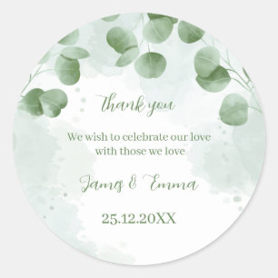 Elegant Green Tree Leaves Personalised Wedding Classic Round Sticker
