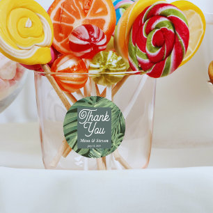 Elegant green tropical botanical thank you wedding classic round sticker