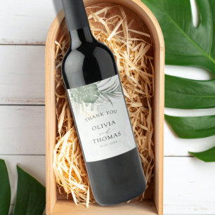 Elegant Green Tropical Thank You Wedding Wine Label