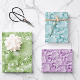 Elegant Green Turquoise and Violet Christmas Ball Wrapping Paper Sheet
