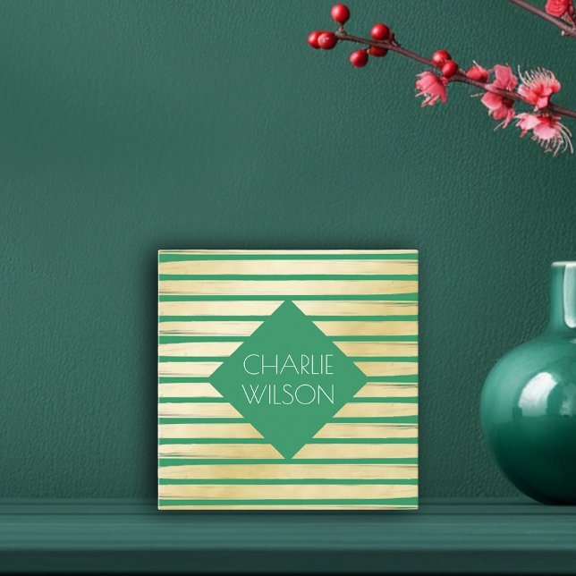 Elegant green turquoise gold paint striped frame square business card (Elegant green turquoise gold paint striped frame square business card)