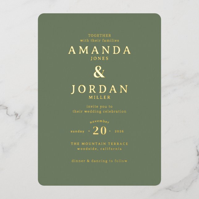 Elegant Green Typographic Wedding Invitation (Front)
