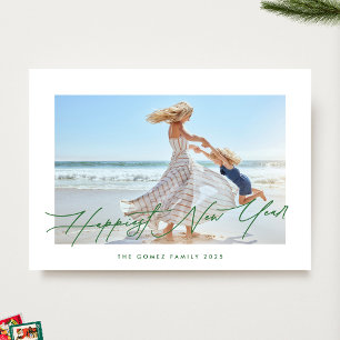 Elegant Green Typography   Photo Happiest New Year Holiday Card