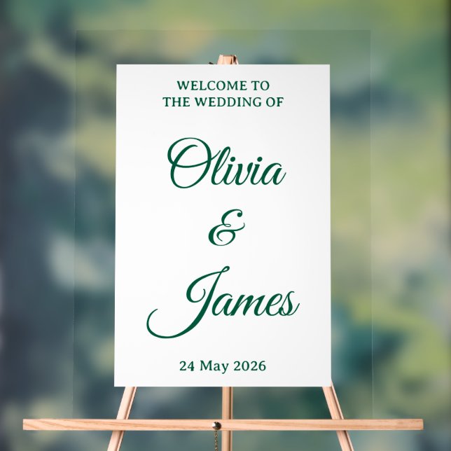 Elegant Green Typography Wedding Welcome Acrylic Sign (Neutral)