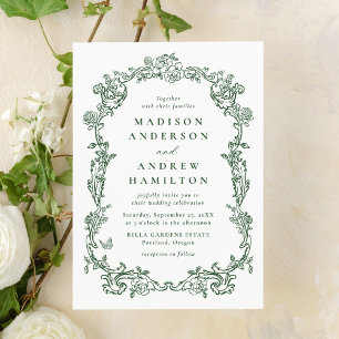 Elegant Green Victorian Floral Frame Wedding Invitation