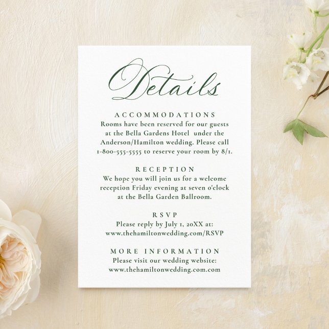 Elegant Green Victorian Floral Wedding Detail Enclosure Card (Creator Uploaded)