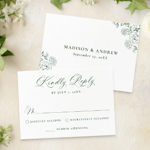 Elegant Green Victorian Floral Wedding RSVP Card