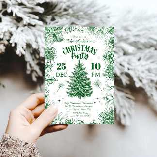 Elegant Green Vintage Christmas Party Invitation