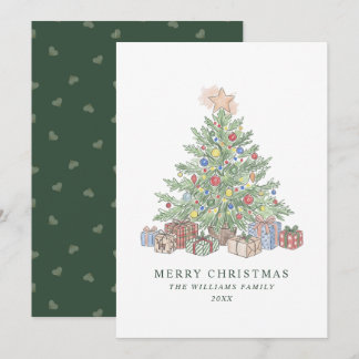 Elegant Green Vintage Christmas Tree No-Photo Holiday Card