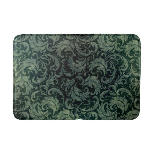 Elegant green vintage damask floral pattern bath mat