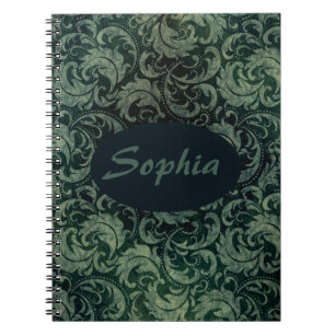 Elegant green vintage damask floral pattern notebook